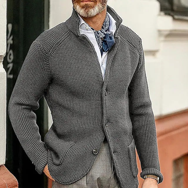 Herren Strickjacke mit Stehkragen und Strukturstrick Shop Nory