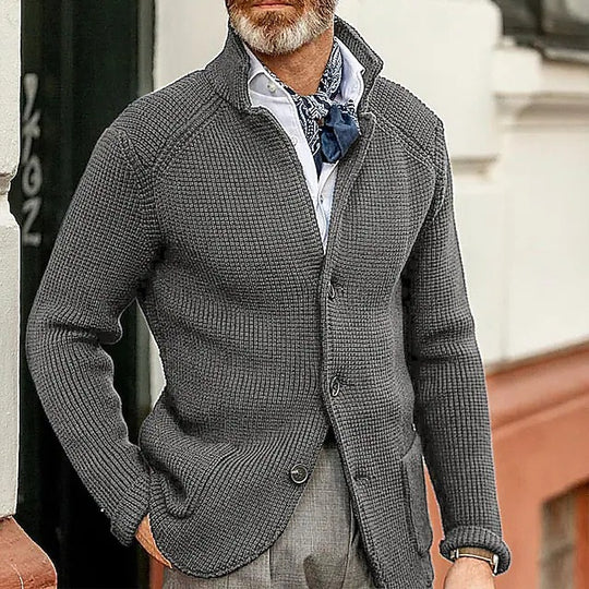 Herren Strickjacke mit Stehkragen und Strukturstrick Shop Nory