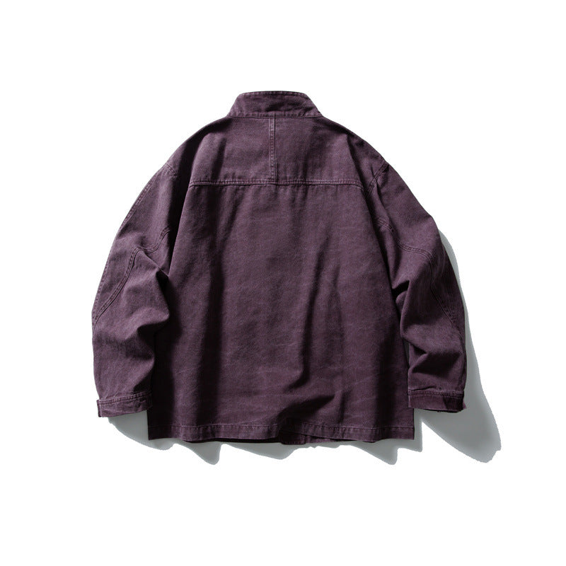 Unisex kastig geschnittene Canvas-Worker‑Blousonjacke mit Stehkragen und Druckknopf‑Front Shop Nory