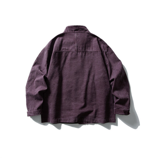Unisex kastig geschnittene Canvas-Worker‑Blousonjacke mit Stehkragen und Druckknopf‑Front Shop Nory