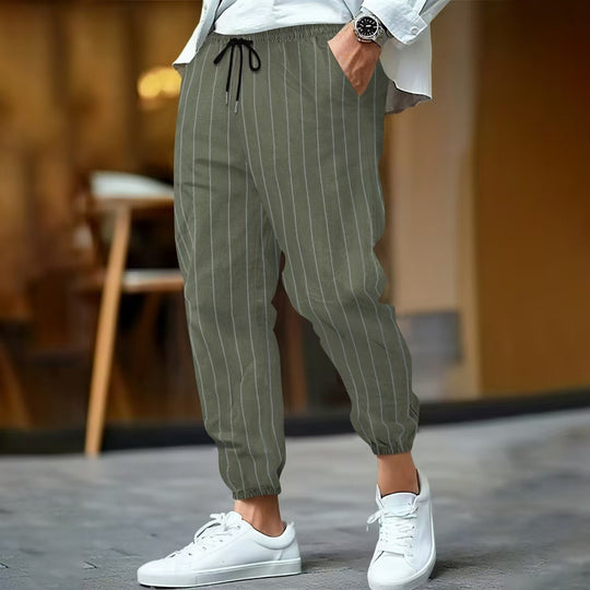 Herren nan gestreifte Leinenoptik Jogginghose mit Tunnelzug elastischem Saum und Eingrifftaschen Shop Nory