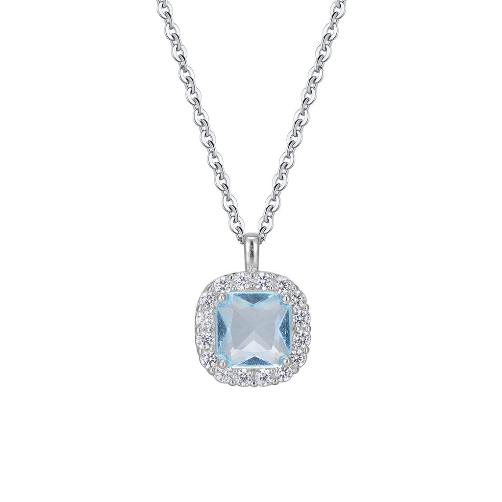 Damen Halsschmuck mit quadratischem, funkelndem Aquamarine-Anhänger Shop Nory
