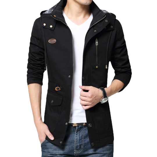 Herren Urbaner Baumwoll-Parka mit Tunnelzug, Brustreißverschluss und geripptem Innenkragen Shop Nory