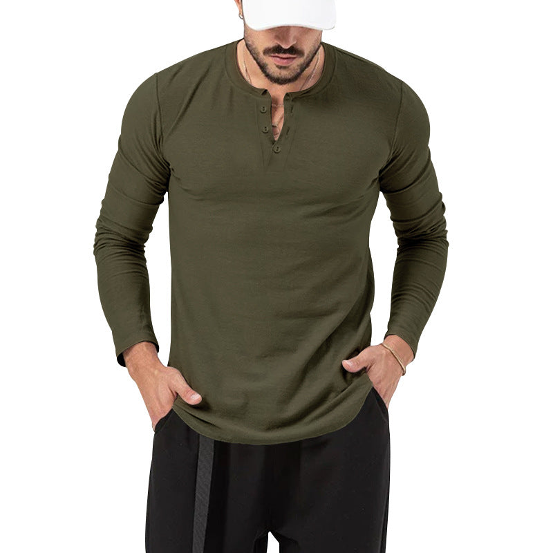 Herren Langarm Henley-Shirt mit modischem Knopfverschluss Shopnory