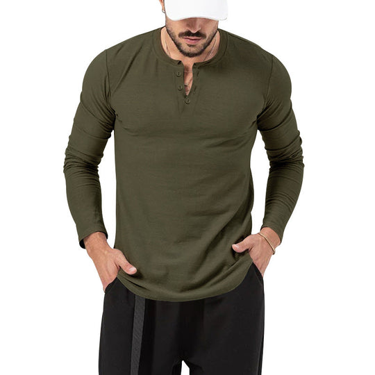 Herren Langarm Henley-Shirt mit modischem Knopfverschluss Shopnory
