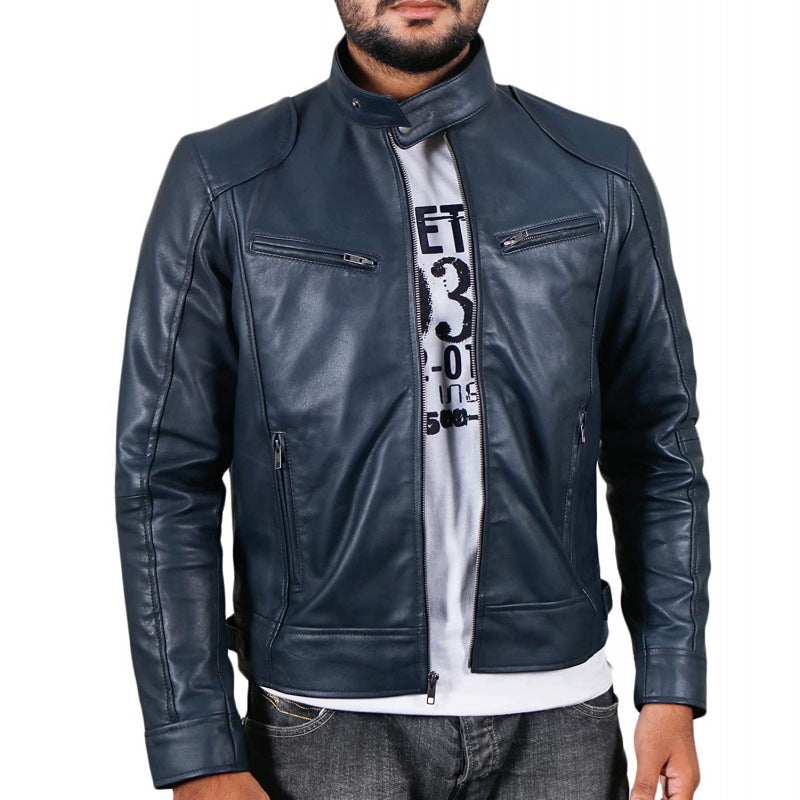 Herren Bikerjacke mit Stehkragen und Reißverschlusstaschen