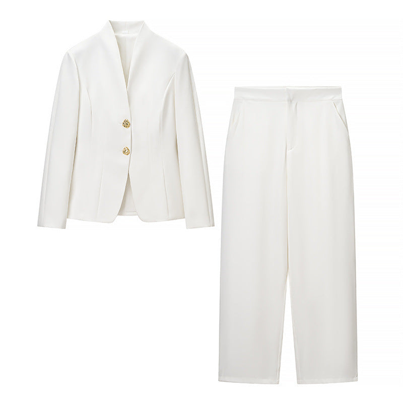 Damen Mix-&-Match Blazer- und Palazzo-Hosen-Set mit tailliertem Ein-Knopf-Blazer und hoher Taille Shop Nory