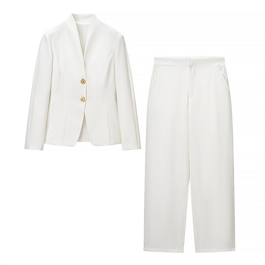 Damen Mix-&-Match Blazer- und Palazzo-Hosen-Set mit tailliertem Ein-Knopf-Blazer und hoher Taille Shop Nory