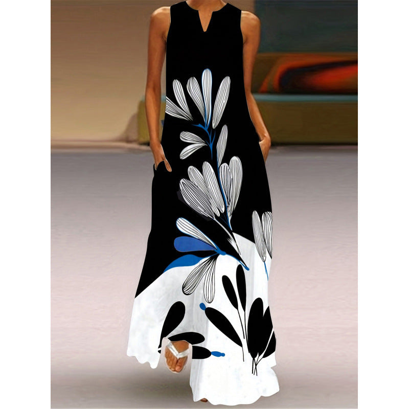 Damen Maxikleid mit elegantem floralem Design und seitlichen Taschen Shopnory