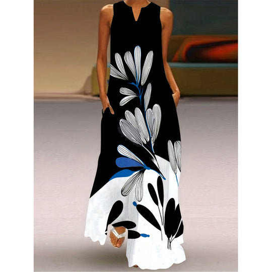 Damen Maxikleid mit elegantem floralem Design und seitlichen Taschen Shopnory