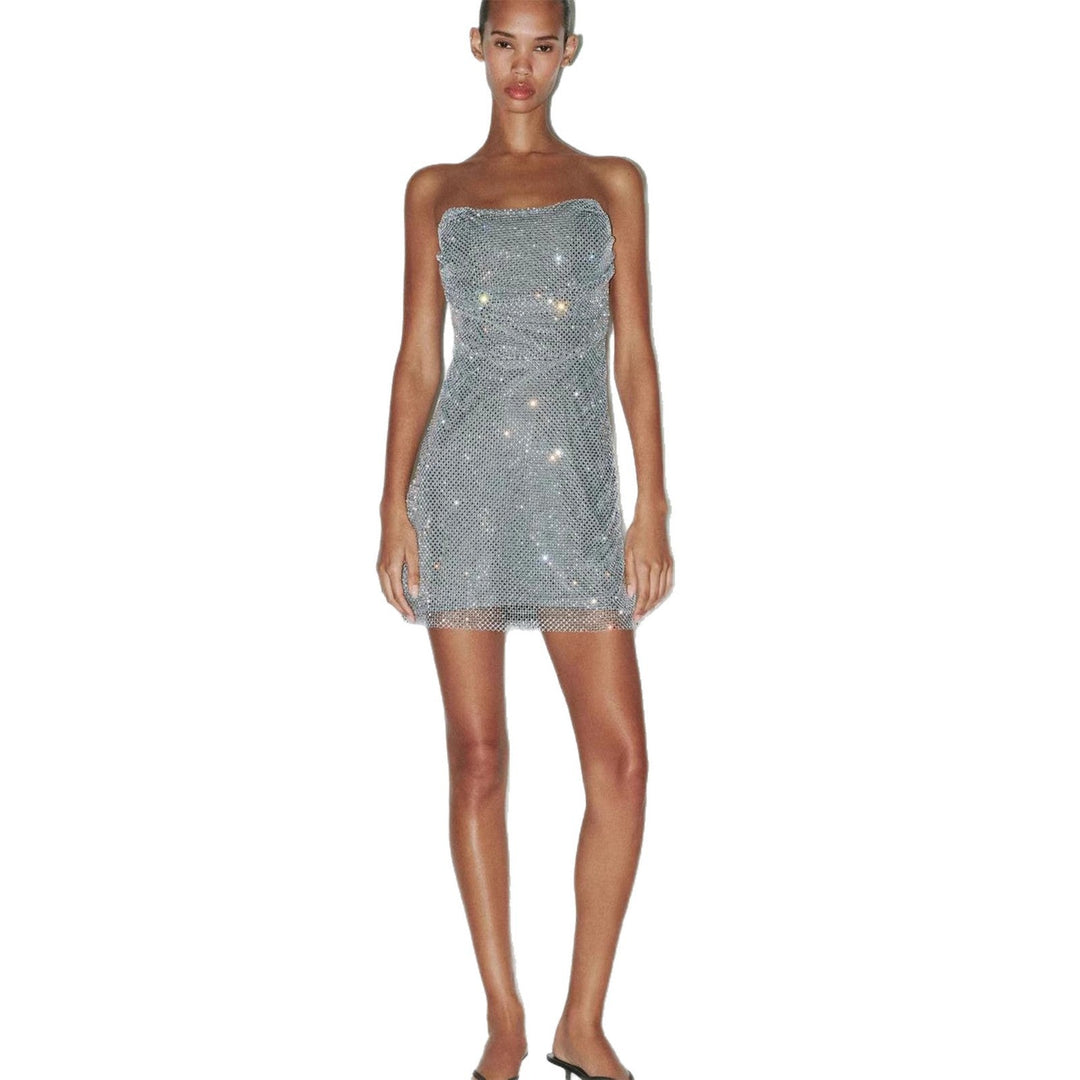Damen Glitzerndes Cocktailkleid mit schulterfreiem Design und funkelnden Pailletten