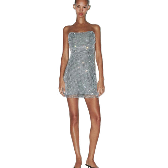 Damen Glitzerndes Cocktailkleid mit schulterfreiem Design und funkelnden Pailletten