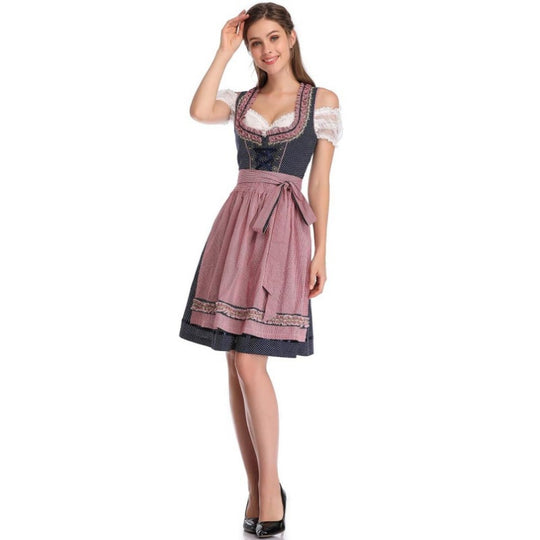 Damen nan traditionelles Dirndlkleid mit Schnürung, floraler Baumwollqualität und Schleifen-Schürze Shop Nory