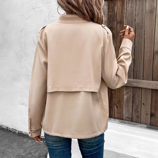 Damen Oversize Hemdjacke mit Druckknopf-Front, Brustklappen und Tunnelzugsaum Shop Nory