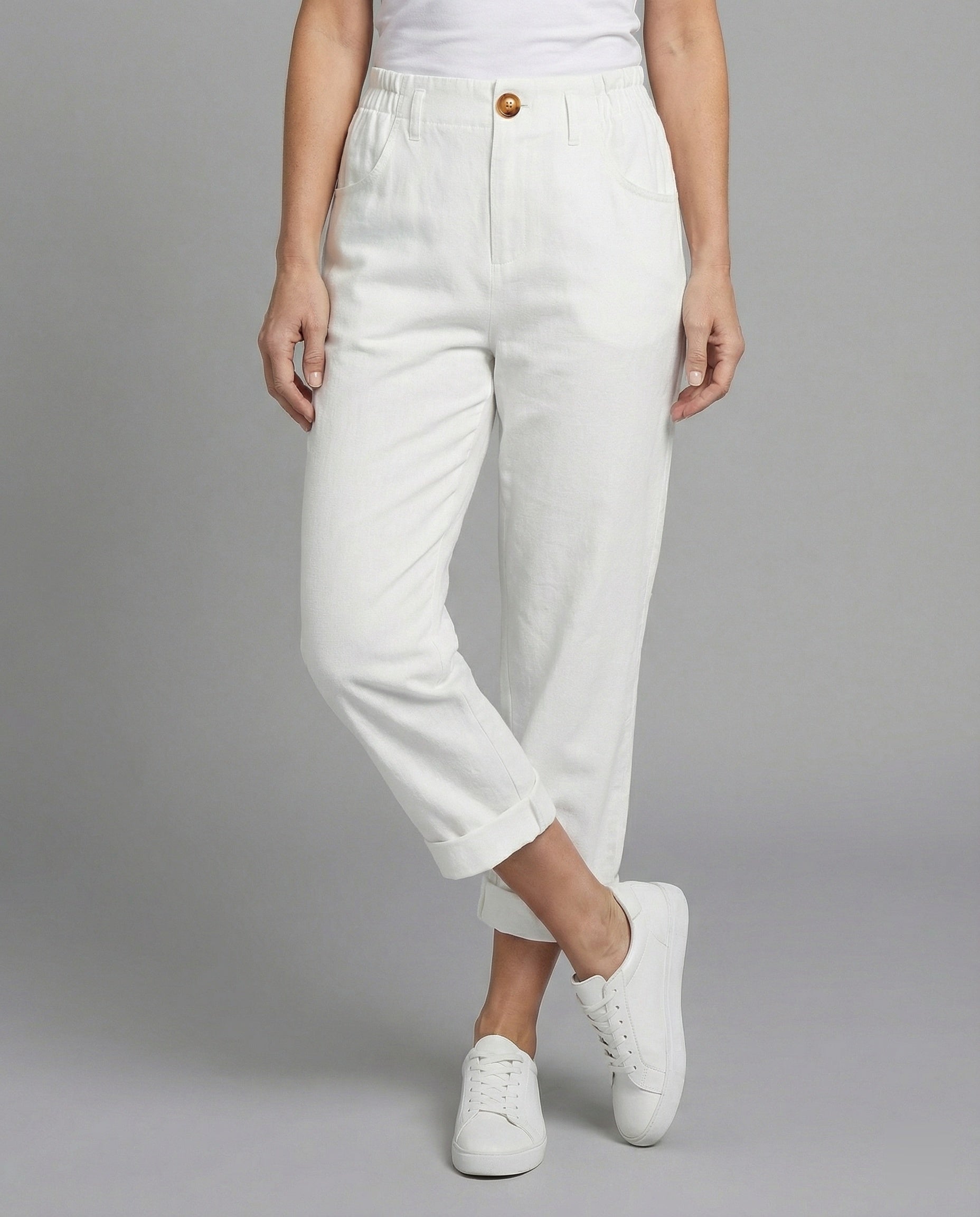 Damen Bequeme Chinohose mit umgeschlagenem Saum