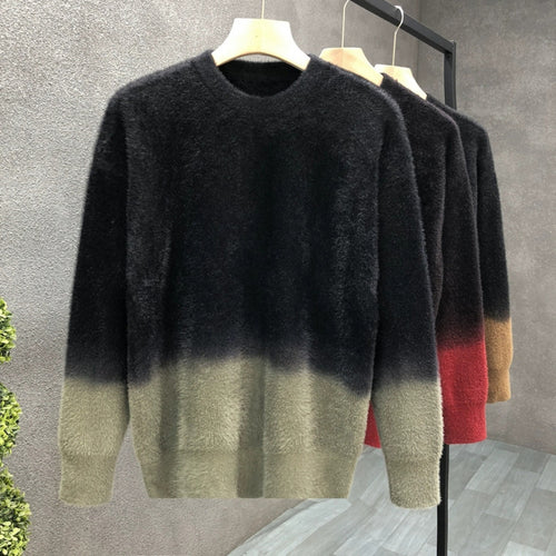 Herren Flauschiger Farbverlauf-Pullover aus Mohair-Mix mit Rundhals und geradem Schnitt Shop Nory