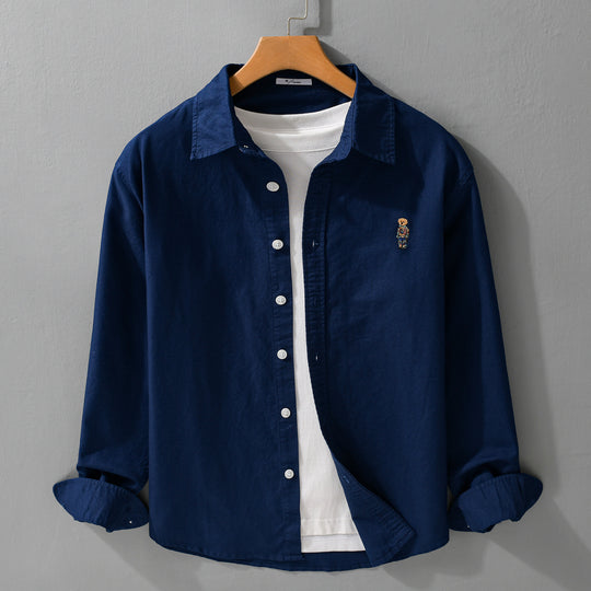 Herren Button-Down Overshirt im Casual-Relaxed-Stil mit tonaler Stickerei Shop Nory