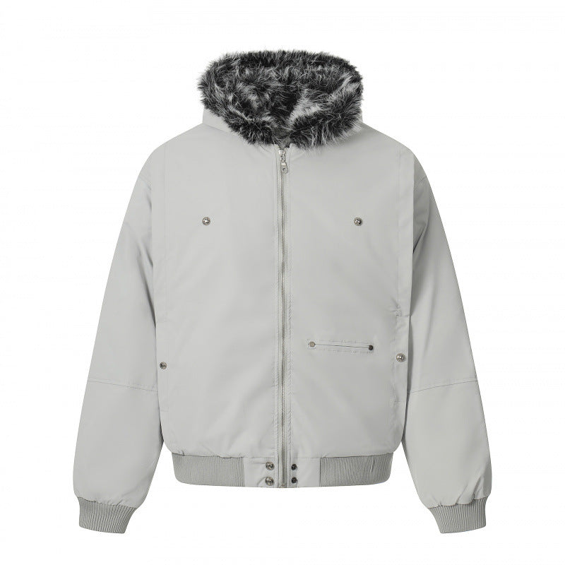 Unisex Kurze Boxy-Bomberjacke mit Kunstfellkapuze, winddichter Shell und thermischer Isolierung Shop Nory