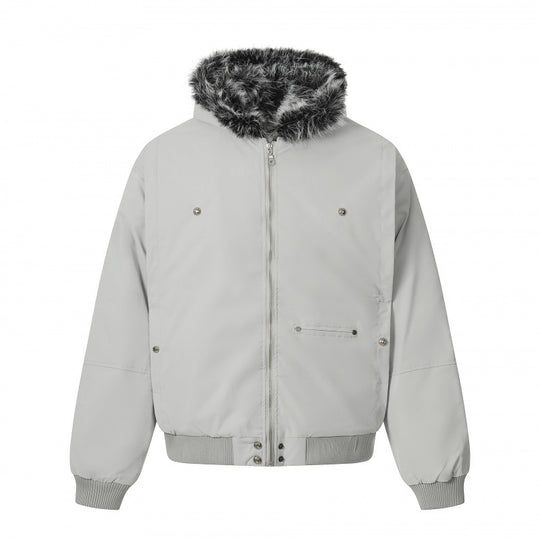 Unisex Kurze Boxy-Bomberjacke mit Kunstfellkapuze, winddichter Shell und thermischer Isolierung Shop Nory