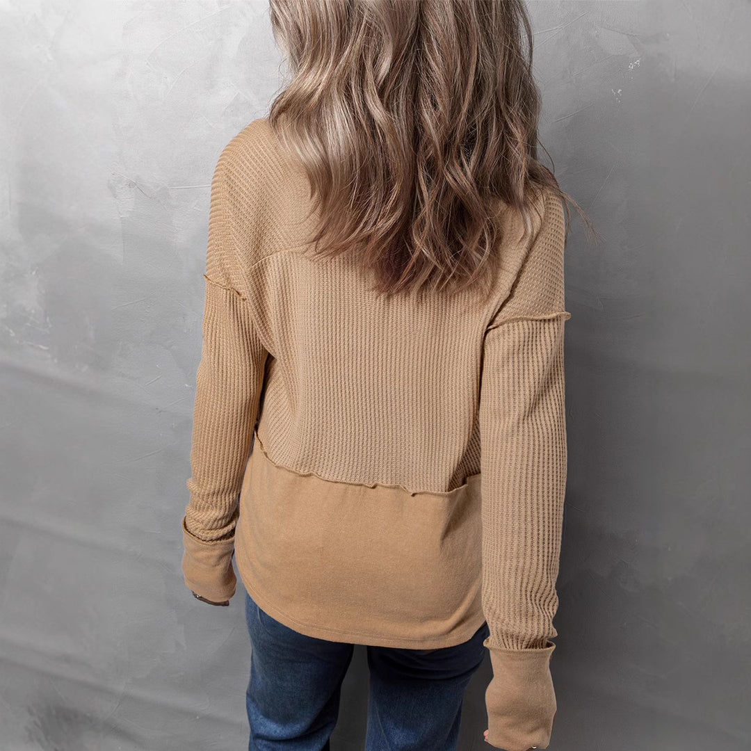 Damen Oversize-Pullover mit Waffle-Struktur, V-Notch und überschnittener Schulter Shop Nory