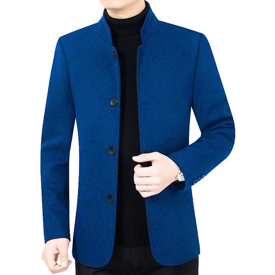 Herren Moderner taillierter Mantel mit Stehkragen und Knopfleiste aus Wollmix Shop Nory