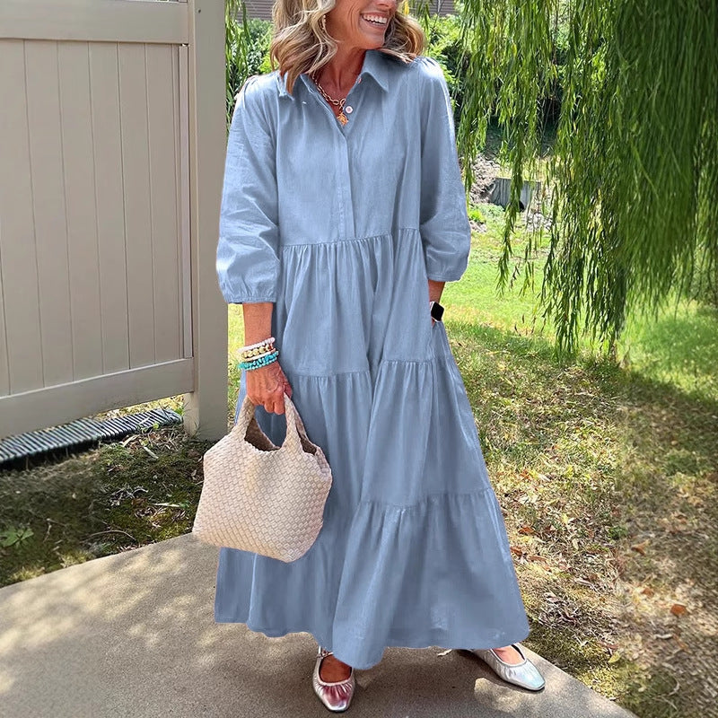 Lässiges Einfarbiges Patchworkkleid mit Reverstasche
