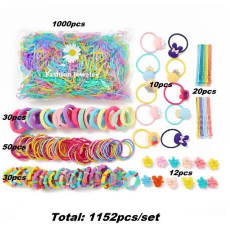 Damen Haaraccessoire-Set mit bunten Haargummis und verschiedenen Haarclips Shop Nory