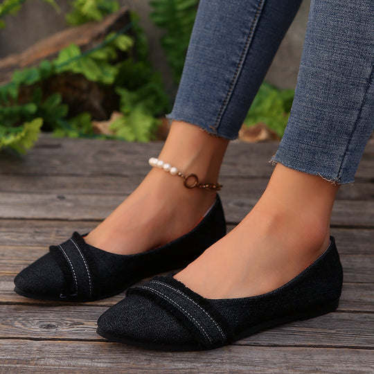 Damen elegante Ballerinas aus Denim mit Fransendetail