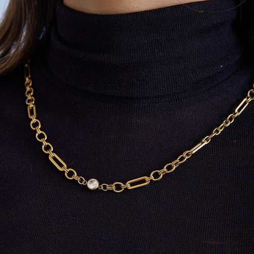 Damen Edelstahlkette mit funkelndem Zirkonia und verstellbarem Design Shop Nory