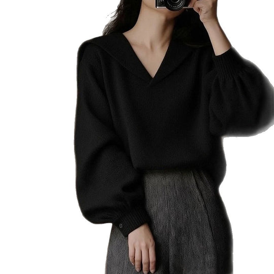 Damen Modischer Pullover mit tiefem V-Ausschnitt und weit geschnittenen Ärmeln Shop Nory