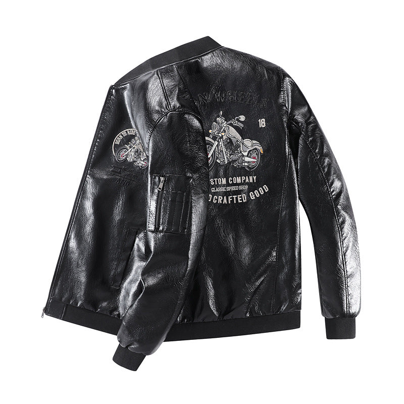 Herren Modische Kunstleder-Bomberjacke mit detaillierten Stickereien Shop Nory