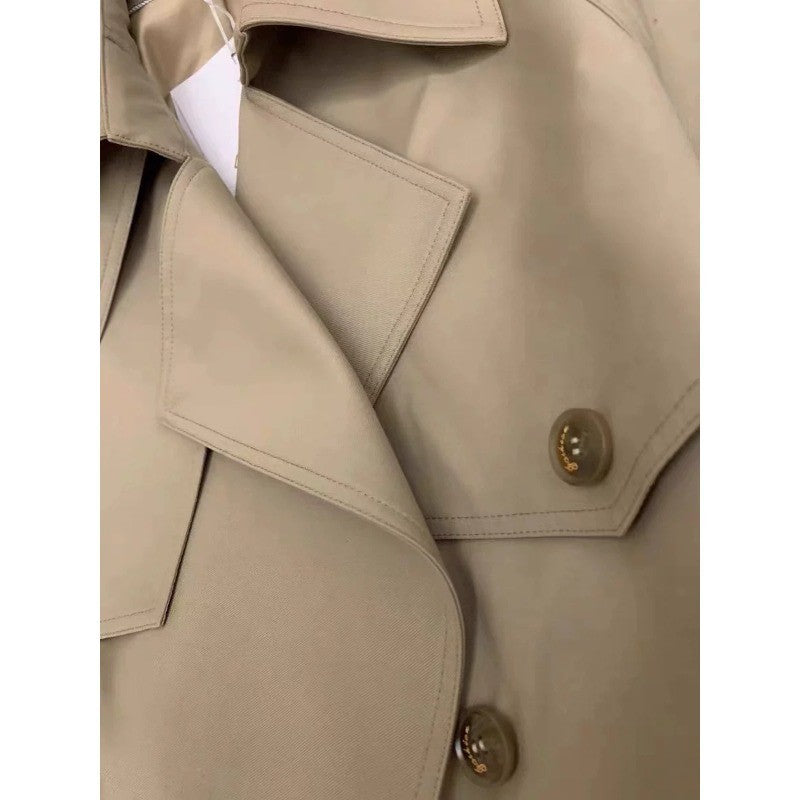 Damen Eleganter Midi-Trenchcoat mit Oversize-Schulterklappe, gerafften Ärmeln und taillierendem Bindegürtel Shop Nory