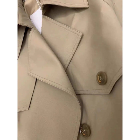 Damen Eleganter Midi-Trenchcoat mit Oversize-Schulterklappe, gerafften Ärmeln und taillierendem Bindegürtel Shop Nory