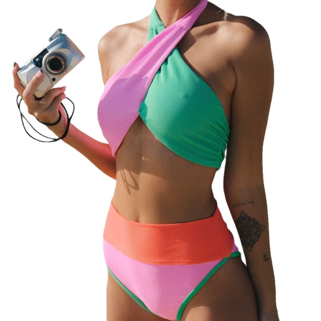 Damen Hochgeschnittener Bikini mit schickem Wickel-Design
