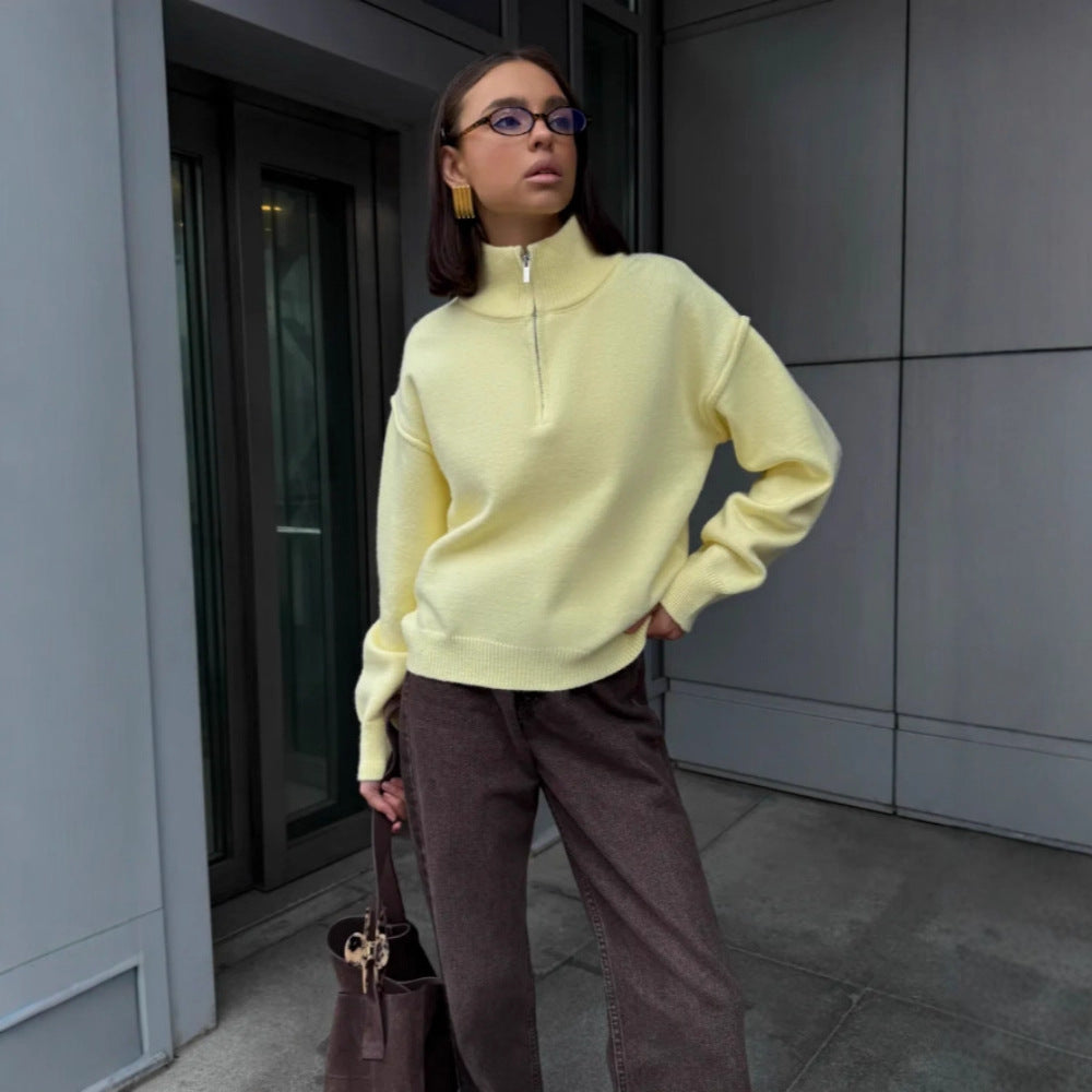 Damen Bequemer Halbreißverschluss Pullover Shop Nory