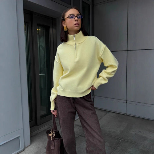 Damen Bequemer Halbreißverschluss Pullover Shop Nory