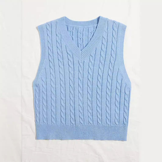 Damen Gestrickte ärmellose Zopfmuster-Pulloverweste mit V-Ausschnitt Shop Nory