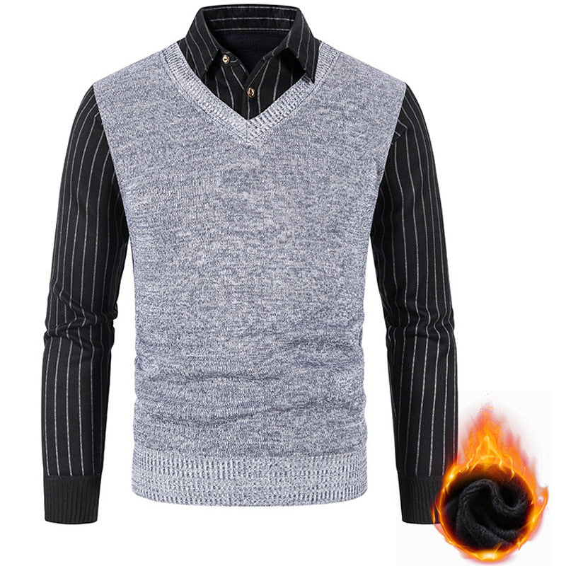 Herren Thermo-gefütterte V-Ausschnitt Strickweste mit Rippbündchen Shop Nory