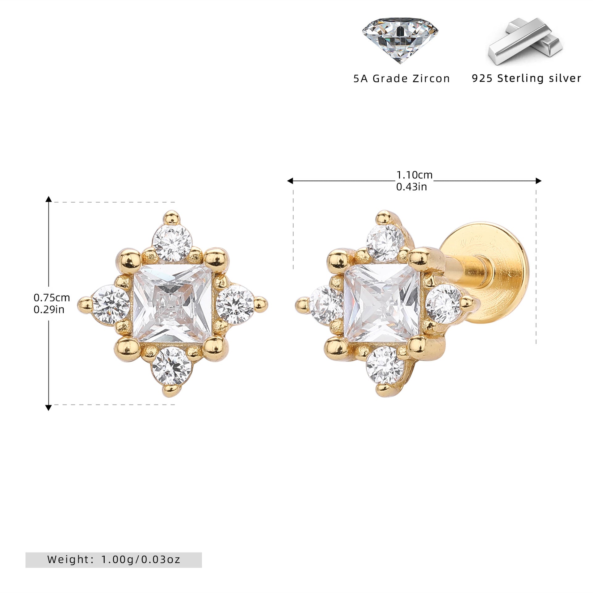 Damen Ohrstecker mit luxuriösem Zirkonbesatz und hochglänzender 925 Sterling Silberfassung Shop Nory