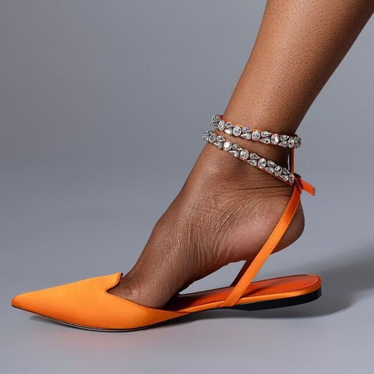 Damen elegante Slingback-Ballerinas mit funkelnden Strass-Details