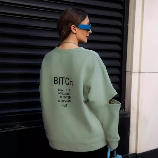 Damen Oversized Sweatshirt mit Layer-Ärmeln und seitlichem Schlitz Shop Nory