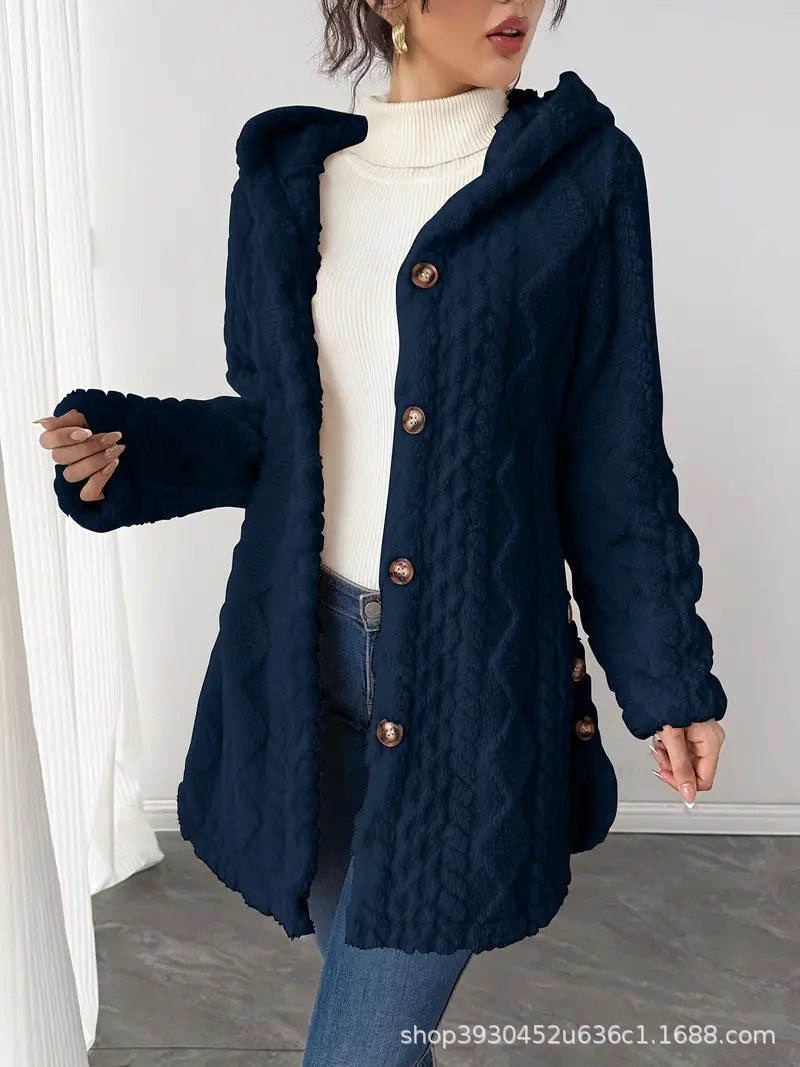 Damen Kapuzen‑Teddyjacke mit Knopfleiste und strukturierter Oberfläche Shop Nory