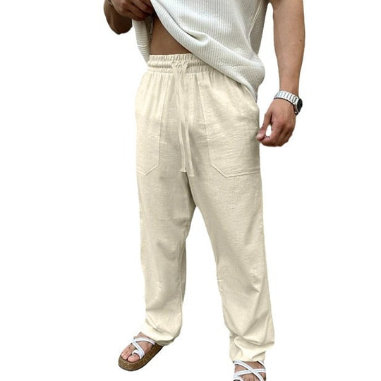 Herren lässige Leinen-Joggerhose mit elastischem Tunnelzug, aufgesetzten Taschen und konischer Silhouette Shop Nory