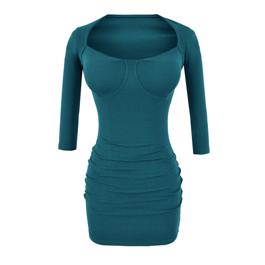 Damen Figurbetontes Midikleid mit eingenähten Cups, weitem Quadrat-Ausschnitt und Raffung Shop Nory