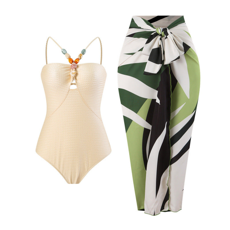 Damen Bandeau-Badeanzug mit asymmetrischem Rock