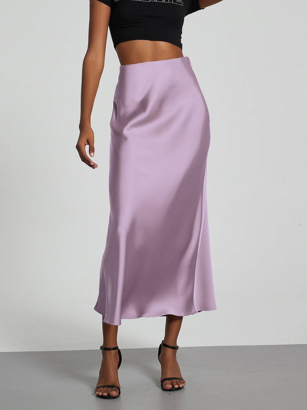 Damen Stilvolle Satin-Stretchrock mit hohem Bund und fließendem Schnitt