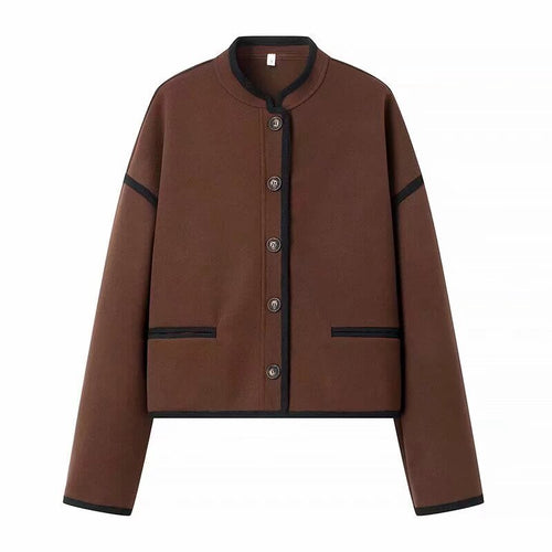 Damen Kurzjacke mit Rundhals, kastiger Cropped‑Silhouette und Kontrastpaspel Shop Nory
