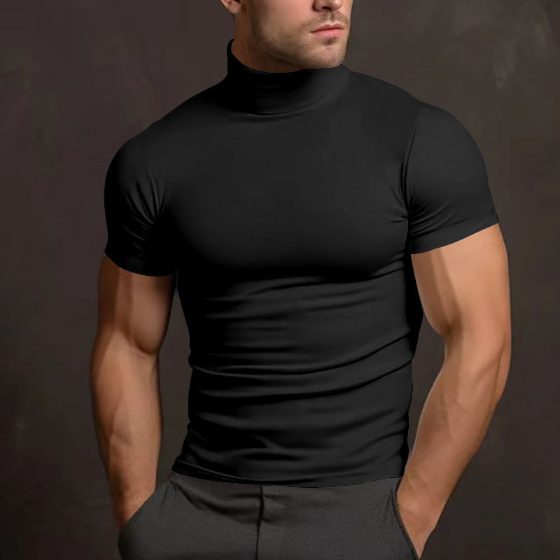 Herren nan körperbetontes Kurzarm-Rollkragenshirt aus Stretchjersey