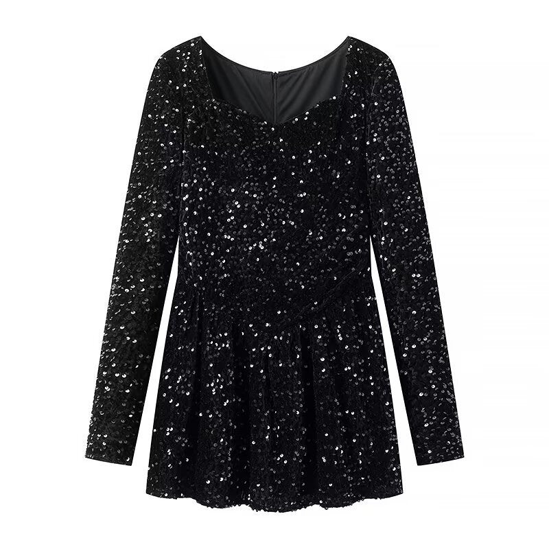Damen Paillettenbesetztes Samt‑Minikleid mit schmeichelnder Korsage und ausgestelltem Rock Shop Nory