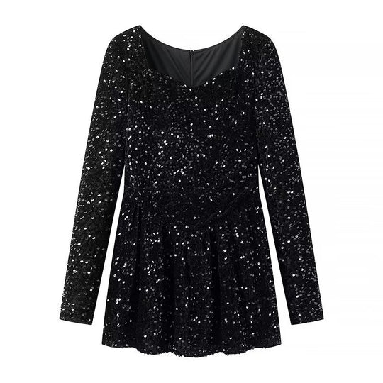 Damen Paillettenbesetztes Samt‑Minikleid mit schmeichelnder Korsage und ausgestelltem Rock Shop Nory